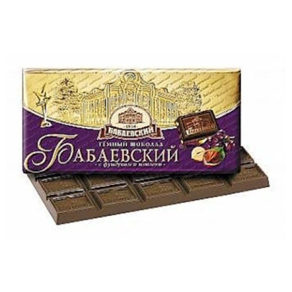 Čokol&aacute;da tmav&aacute; lieskov&eacute; orechy a hrozienka Babaevskij